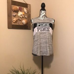 PINK- Black and White Stripe High Low Tank.